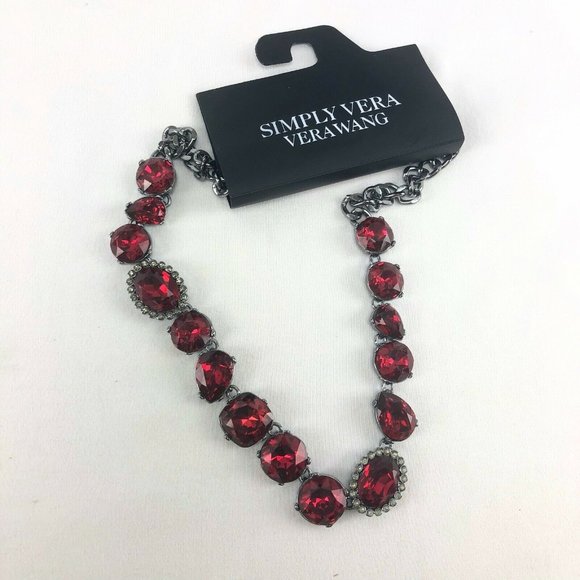 Simply Vera Necklace Dark Silver-tone Red Rhinestones 17" - 20" - Picture 2 of 2